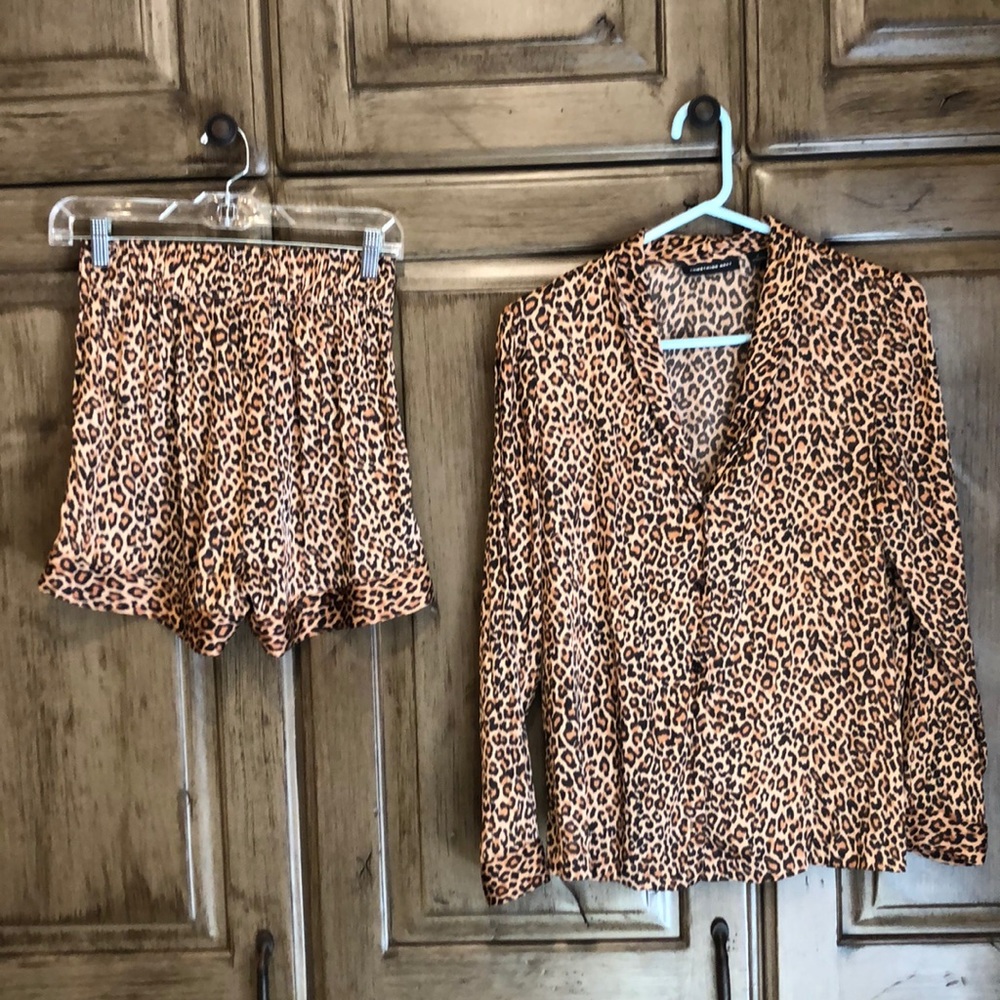 Animal print silky pajama set